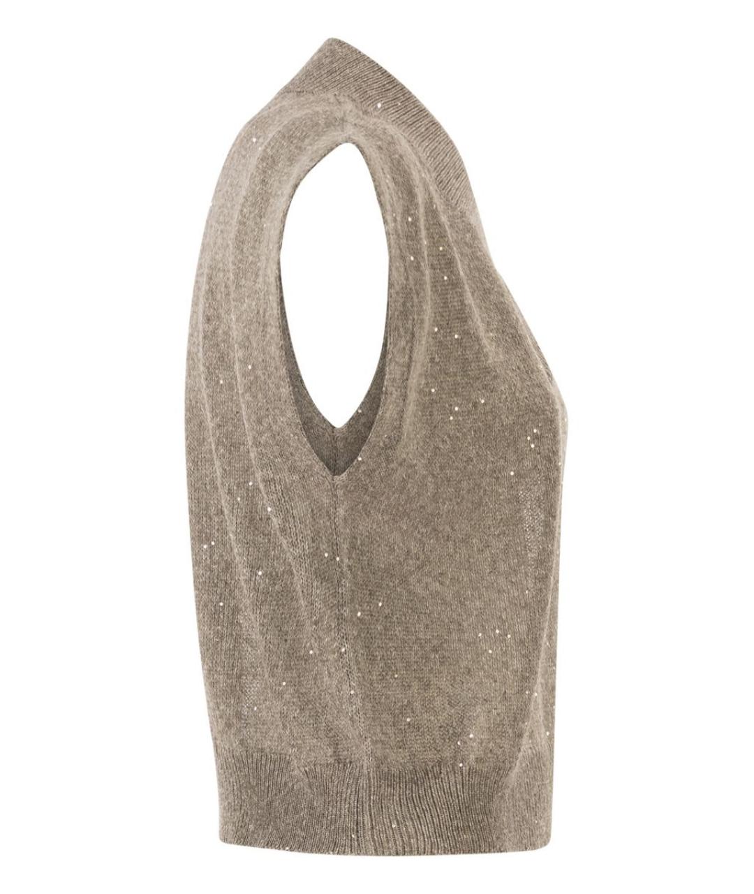 BRUNELLO CUCINELLI Коричневая льняная жилетка, фото 3