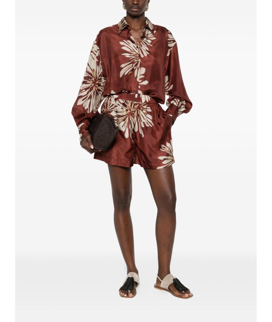 BRUNELLO CUCINELLI Бордовые шелковые шорты, фото 4