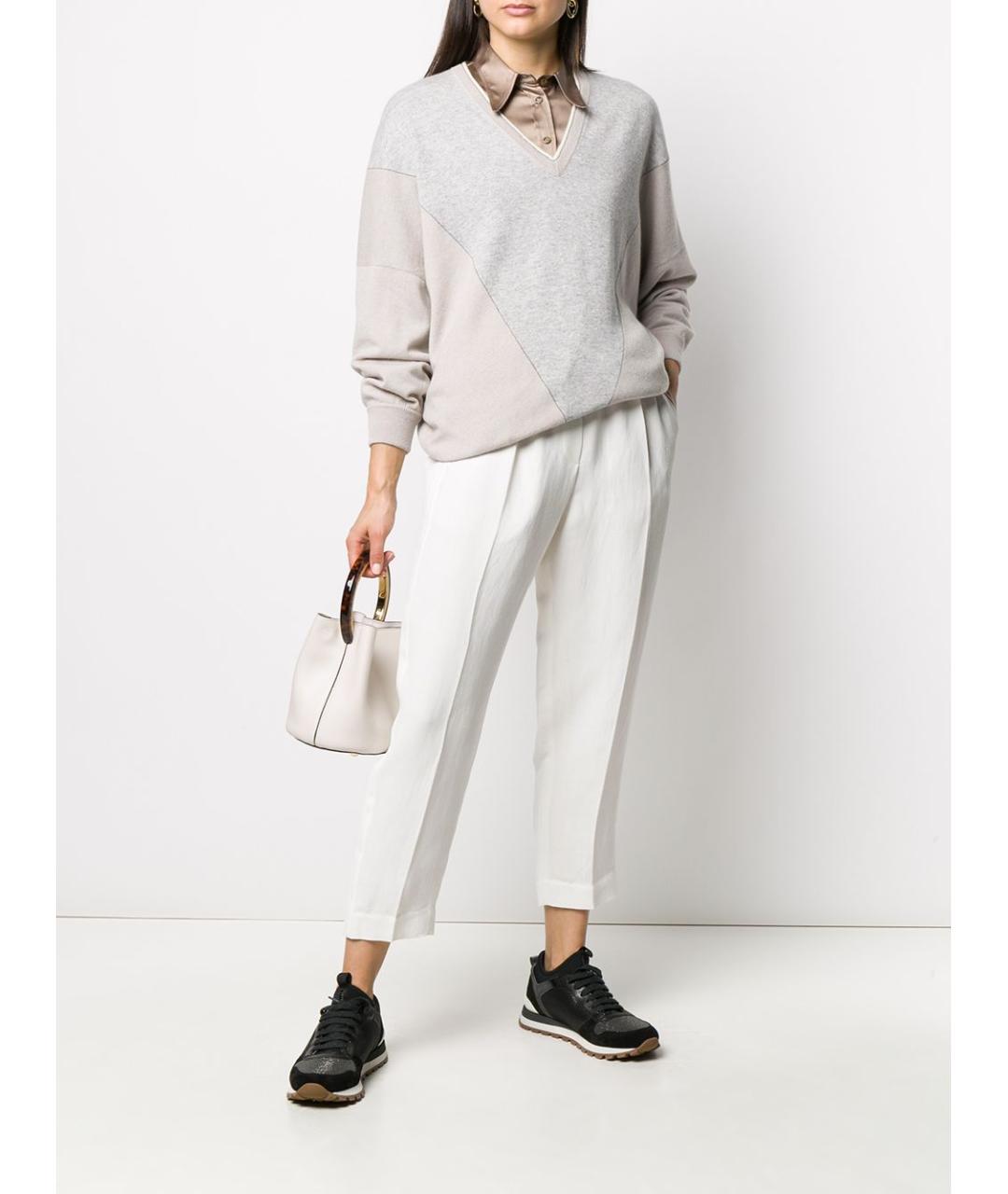 BRUNELLO CUCINELLI Белые вискозные брюки узкие, фото 2