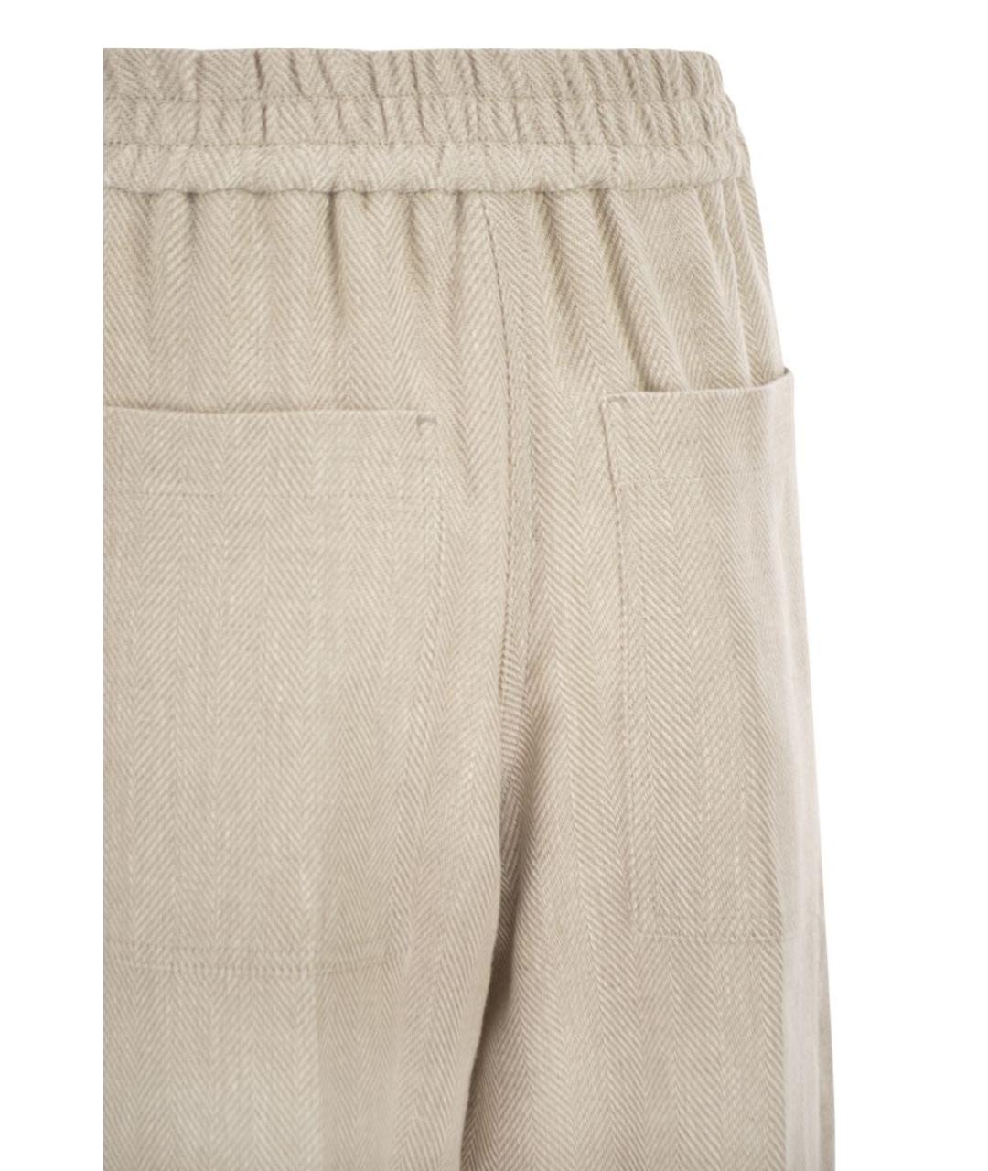 BRUNELLO CUCINELLI Бежевые льняные прямые брюки, фото 4