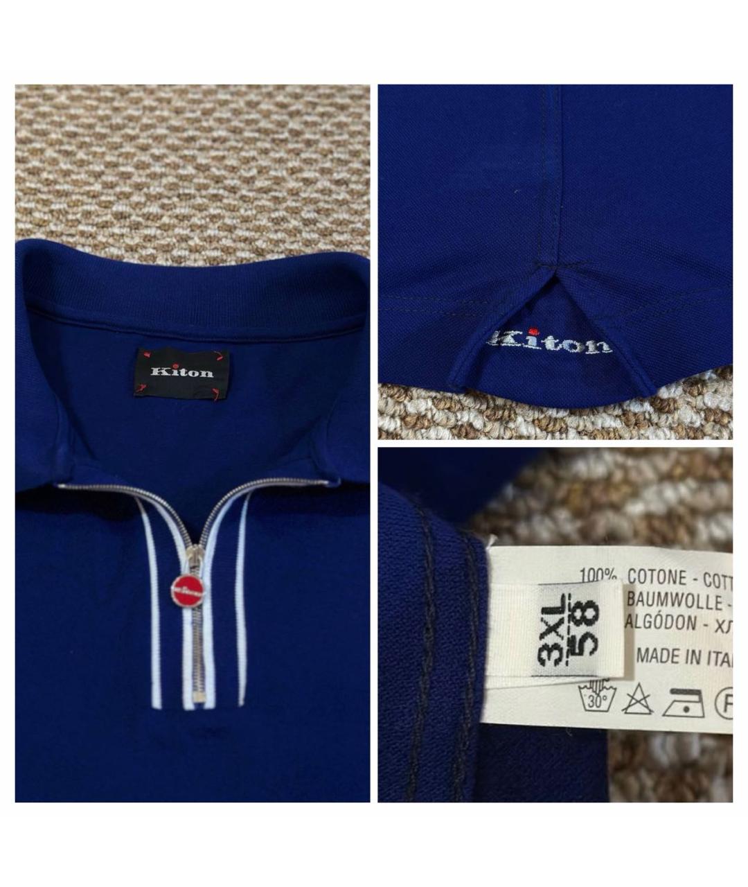 KITON Синее хлопковое поло с коротким рукавом, фото 7