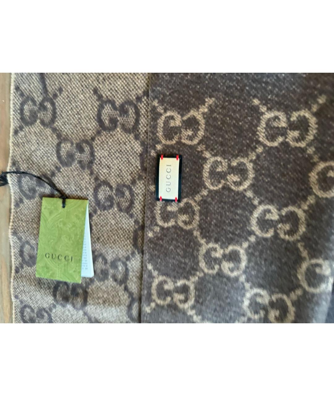 GUCCI Коричневый кашемировый шарф, фото 4