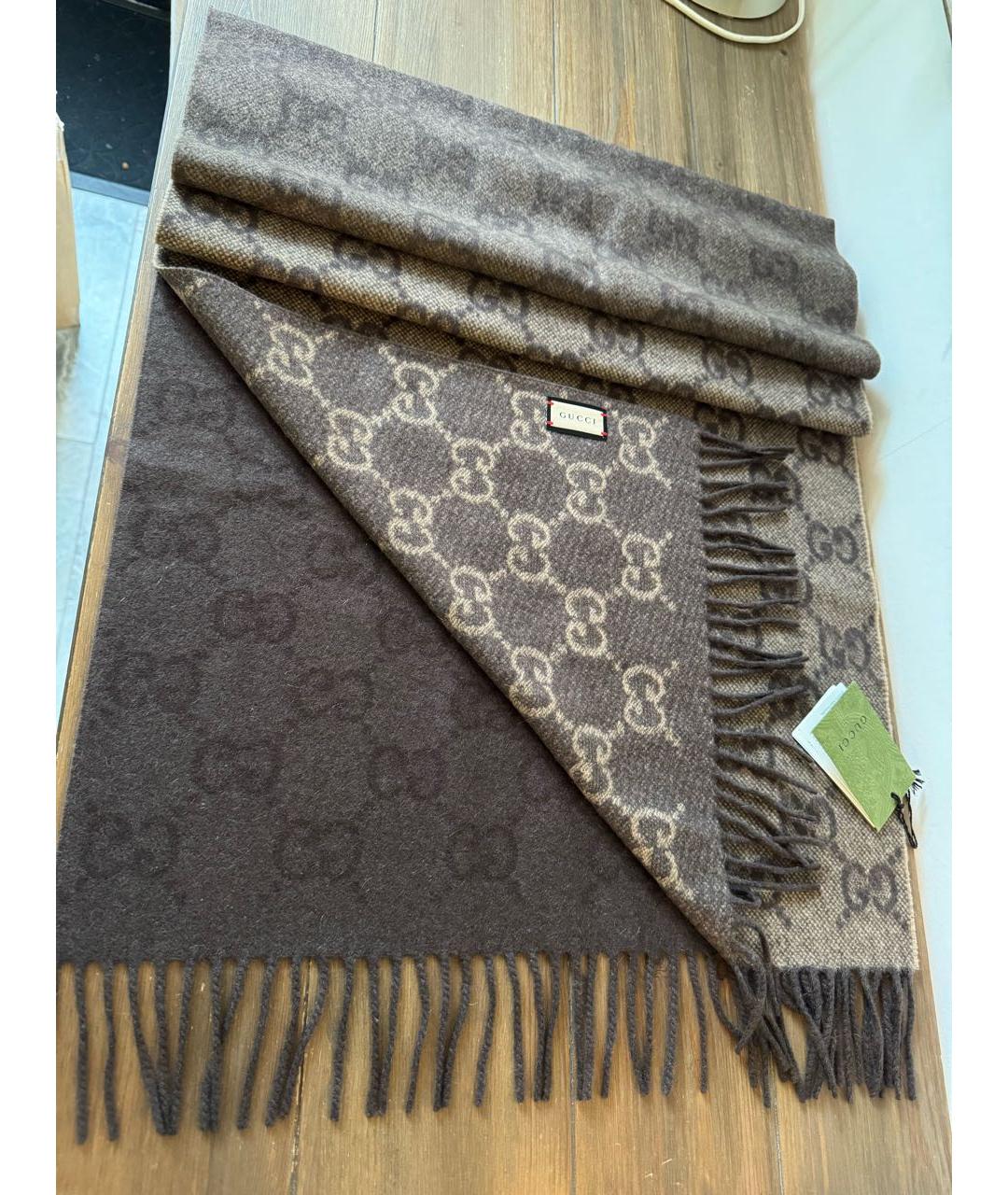 GUCCI Коричневый кашемировый шарф, фото 5
