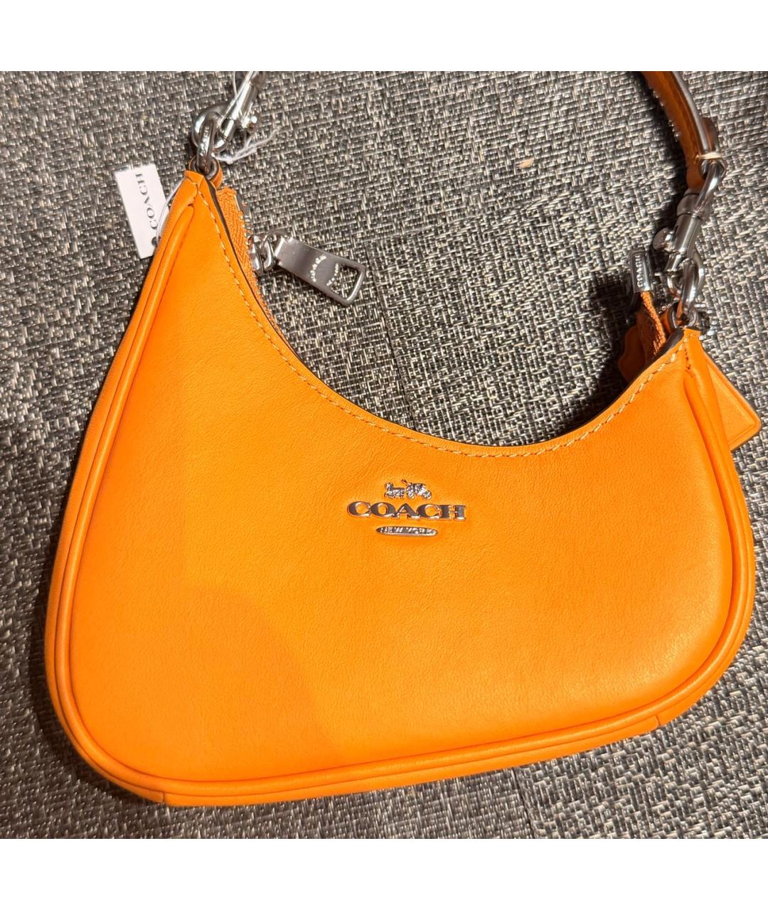 COACH Оранжевая кожаная сумка с короткими ручками, фото 4