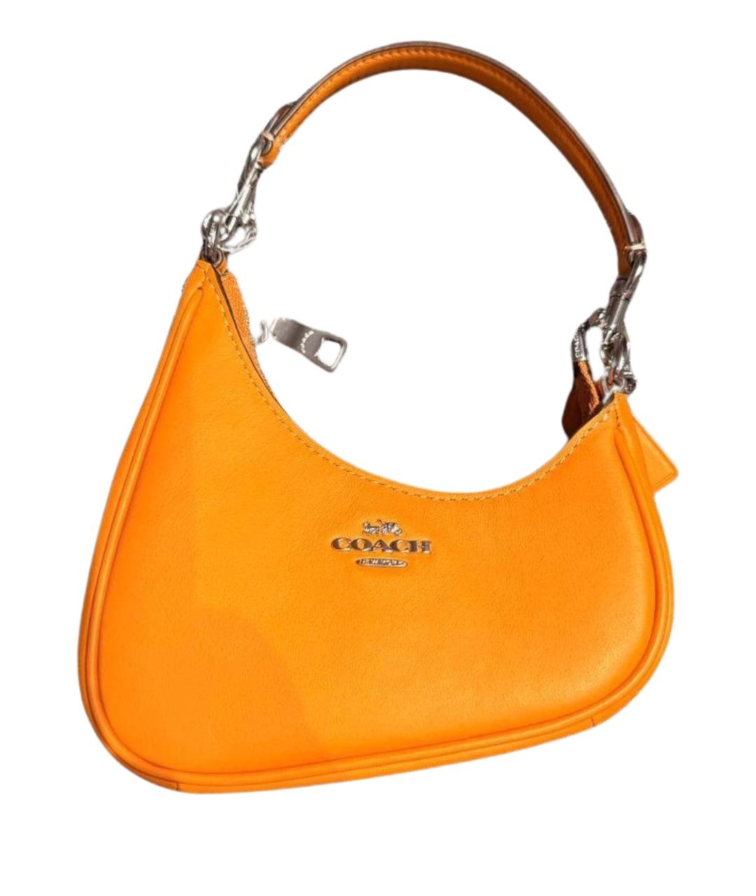 COACH Оранжевая кожаная сумка с короткими ручками, фото 1
