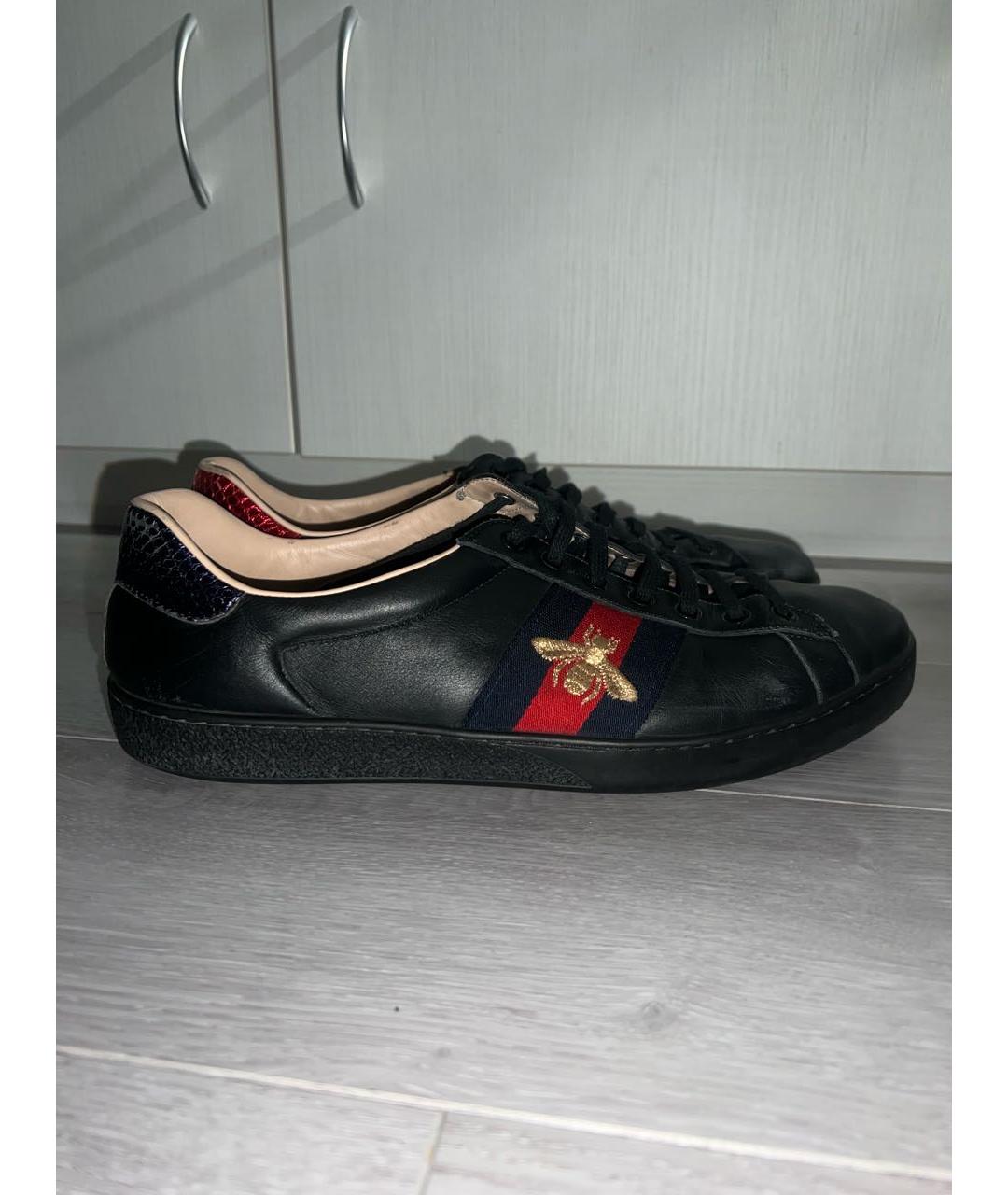 GUCCI Черные кожаные низкие кроссовки / кеды, фото 5