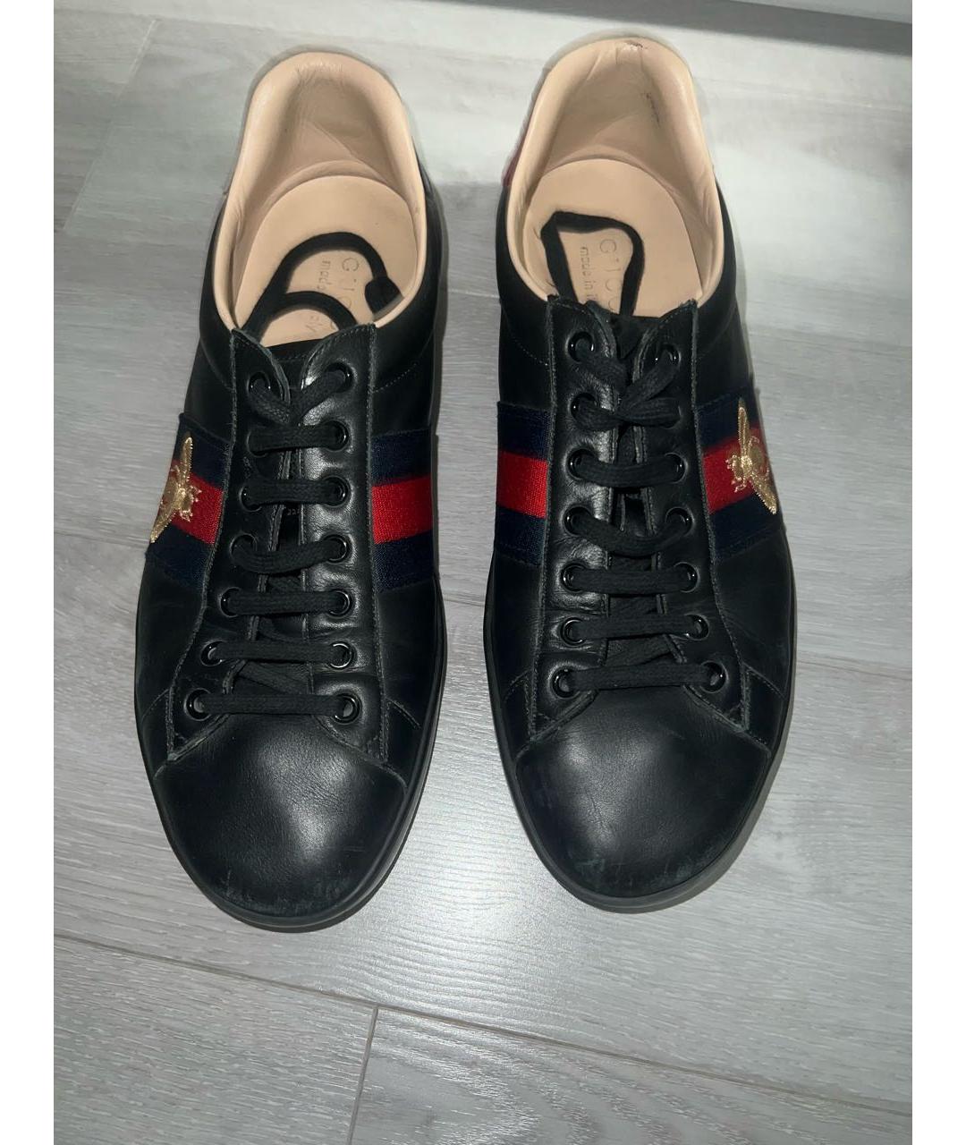 GUCCI Черные кожаные низкие кроссовки / кеды, фото 2