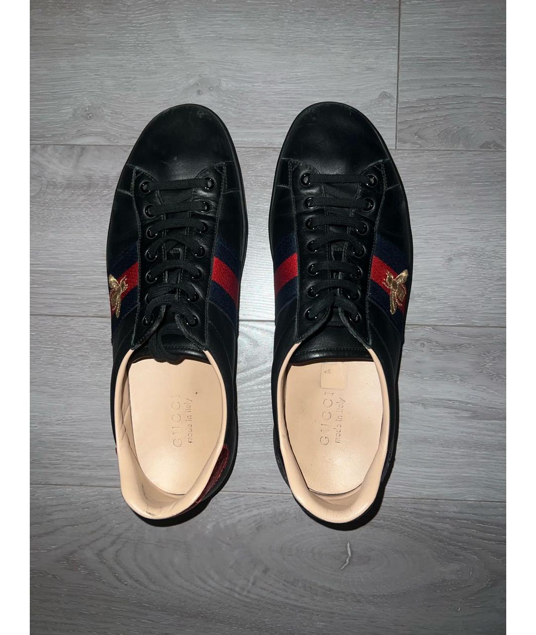 GUCCI Черные кожаные низкие кроссовки / кеды, фото 3