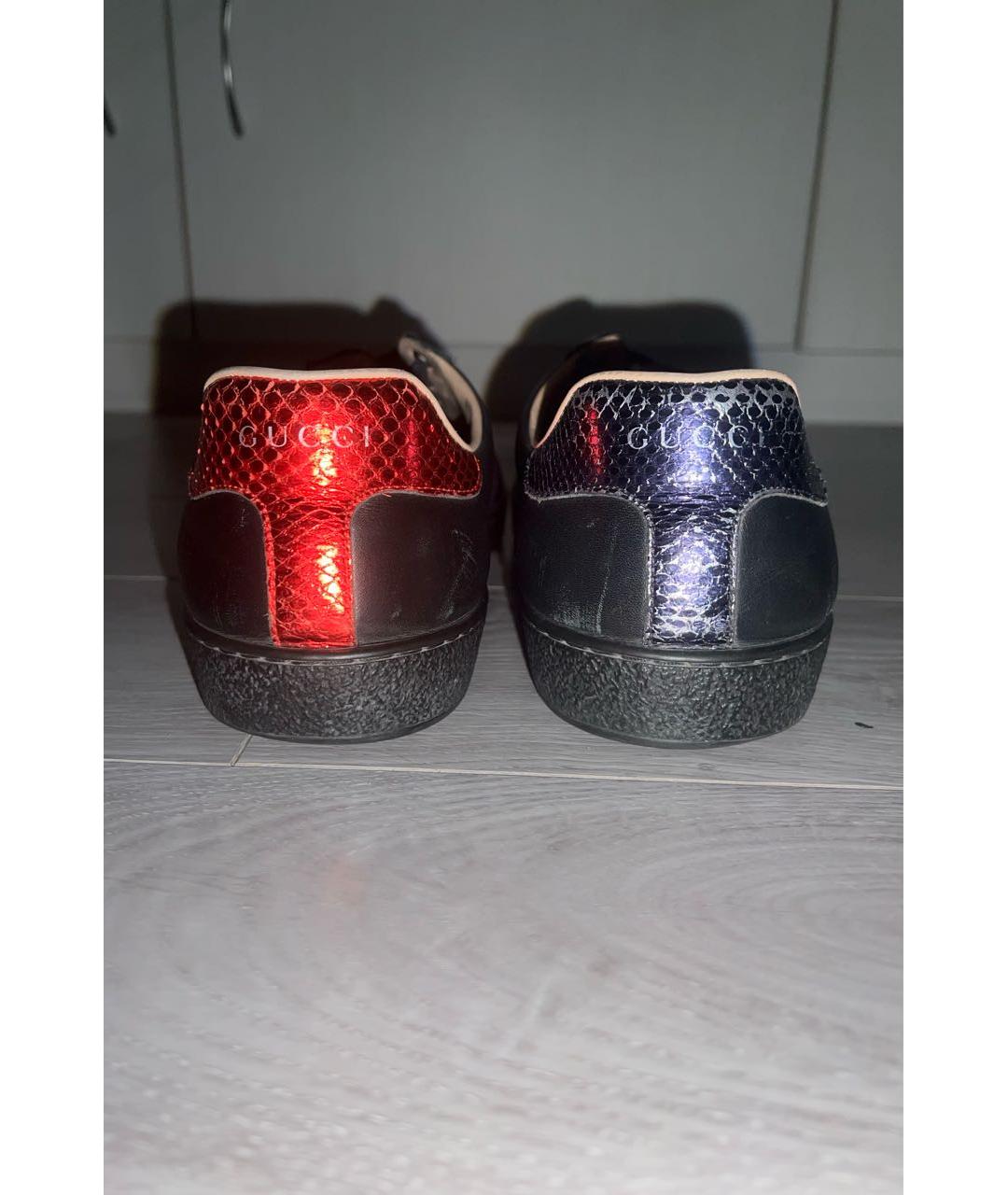 GUCCI Черные кожаные низкие кроссовки / кеды, фото 4