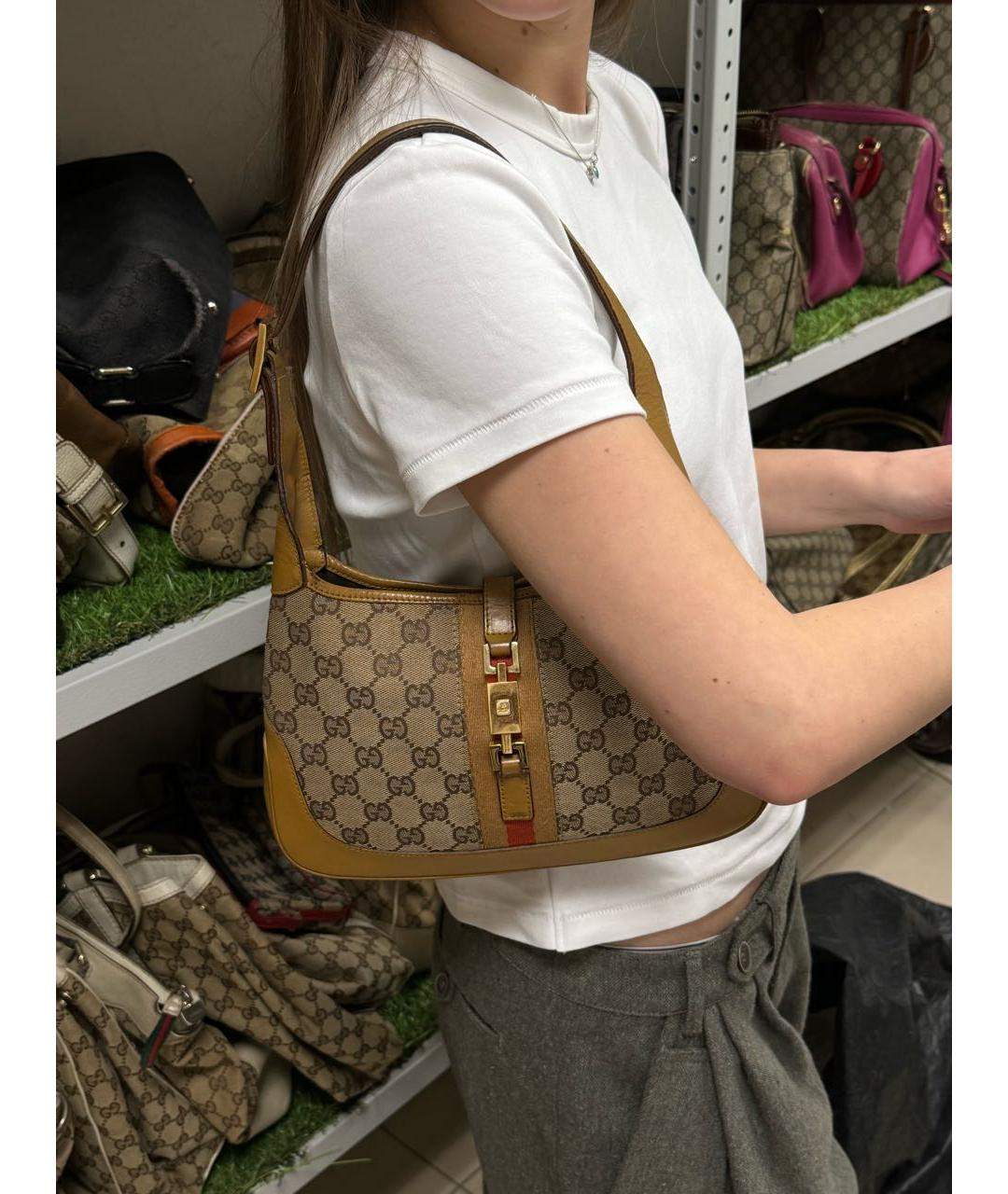 GUCCI Бежевая жаккардовая сумка через плечо, фото 6