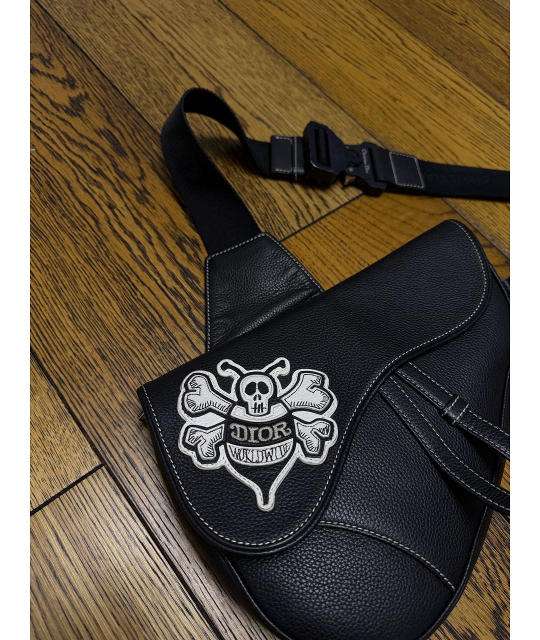 CHRISTIAN DIOR Черная кожаная сумка на плечо, фото 2