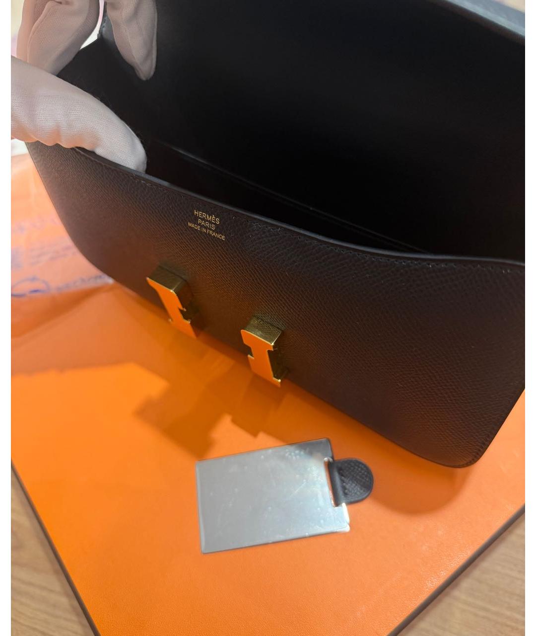 HERMES Черная кожаная сумка через плечо, фото 8
