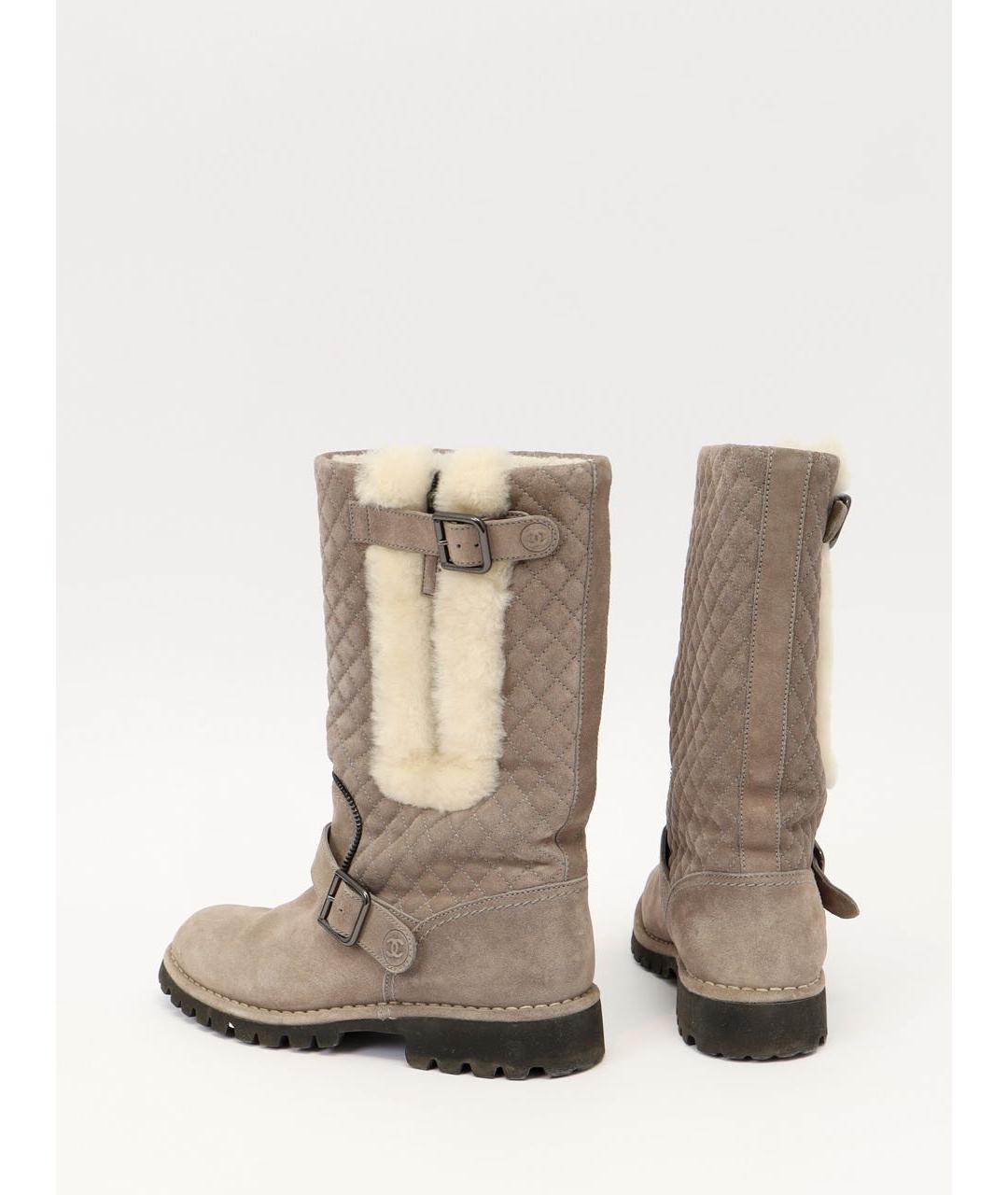 CHANEL Серые замшевые сапоги, фото 5