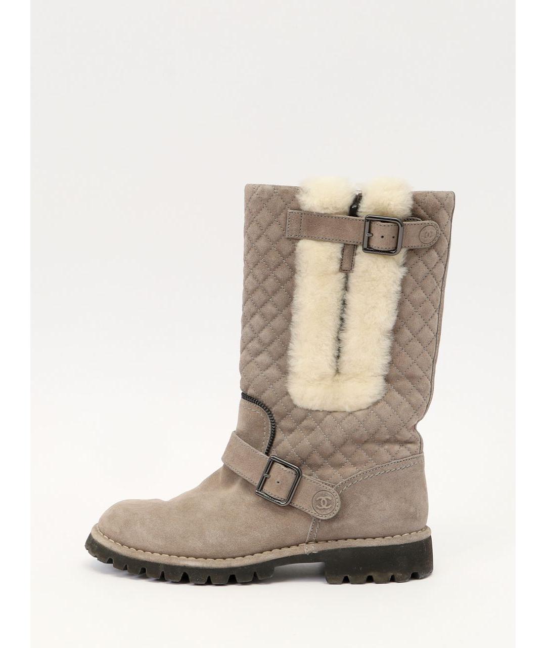 CHANEL Серые замшевые сапоги, фото 4