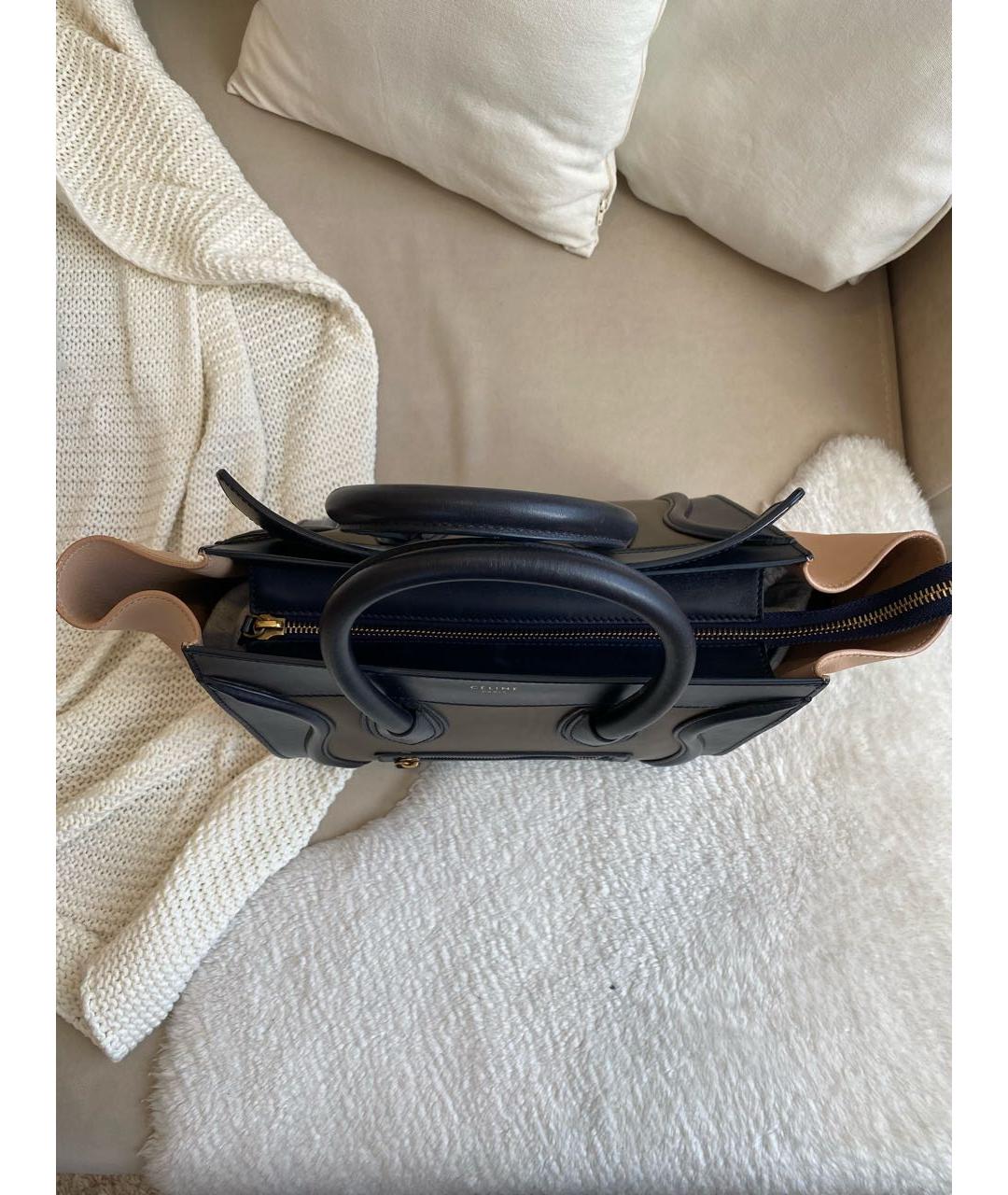 CELINE Темно-синяя кожаная сумка с короткими ручками, фото 5