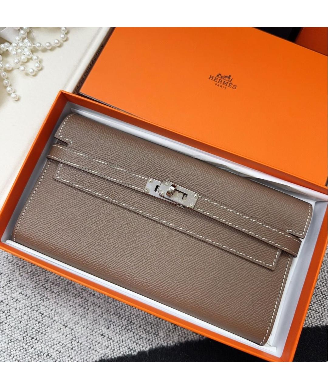 HERMES Серый кожаный кошелек, фото 9