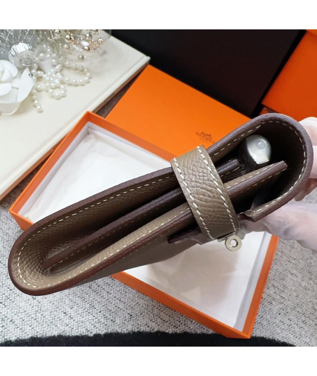 HERMES Серый кожаный кошелек, фото 7