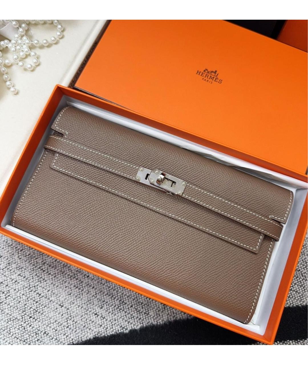 HERMES Серый кожаный кошелек, фото 2