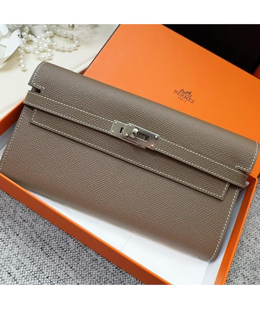 HERMES Серый кожаный кошелек, фото 4