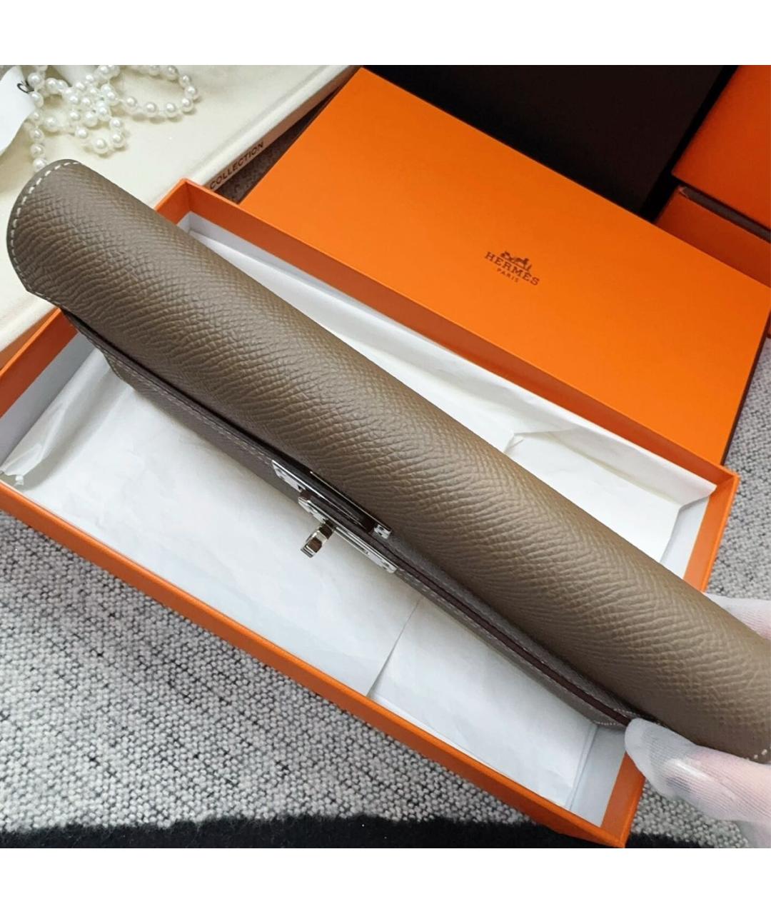 HERMES Серый кожаный кошелек, фото 5