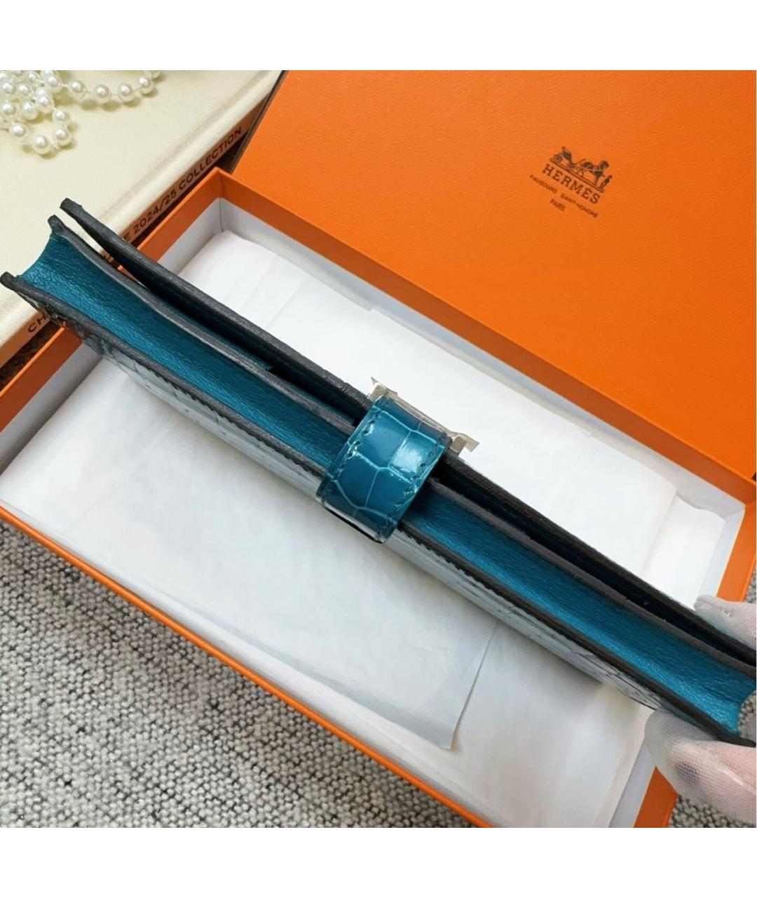 HERMES Голубой кожаный кошелек, фото 6