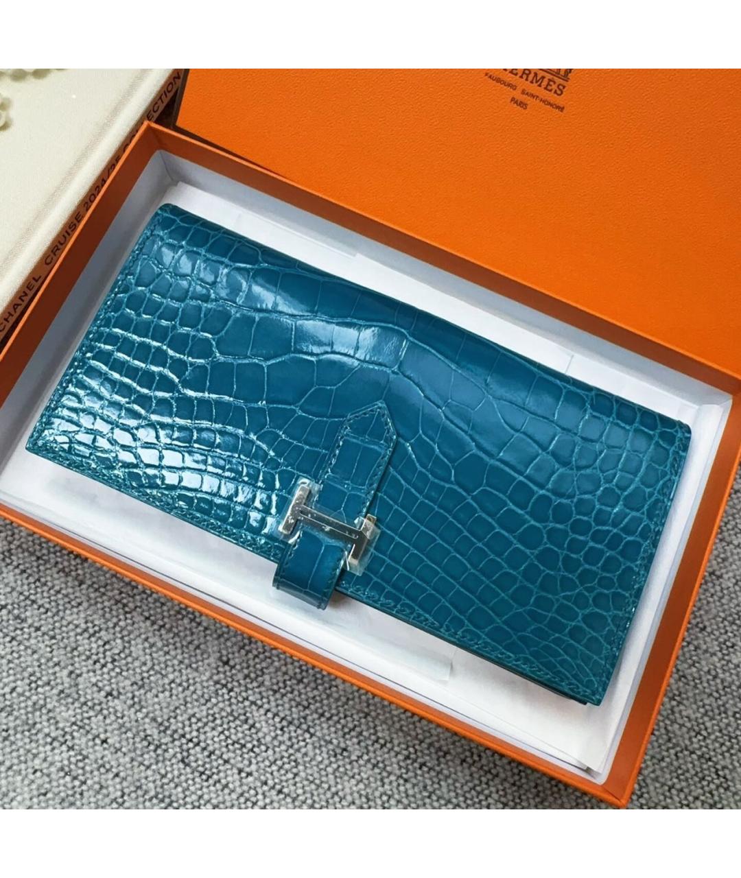 HERMES Голубой кожаный кошелек, фото 8