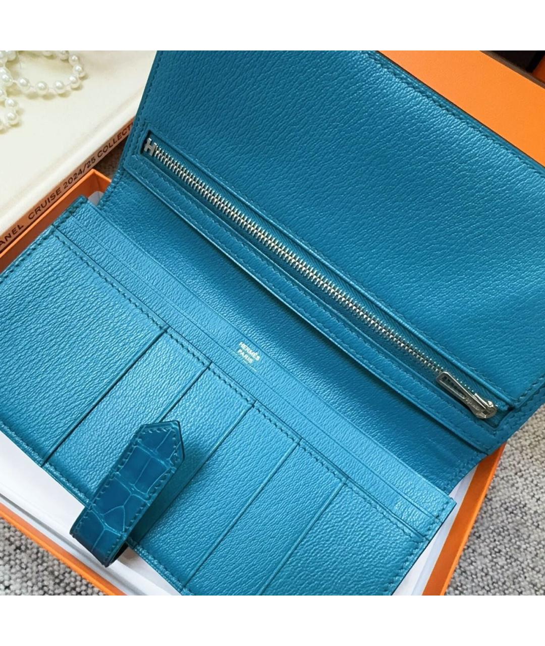 HERMES Голубой кожаный кошелек, фото 7