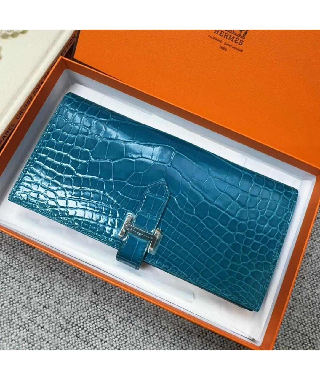 HERMES Голубой кожаный кошелек, фото 2