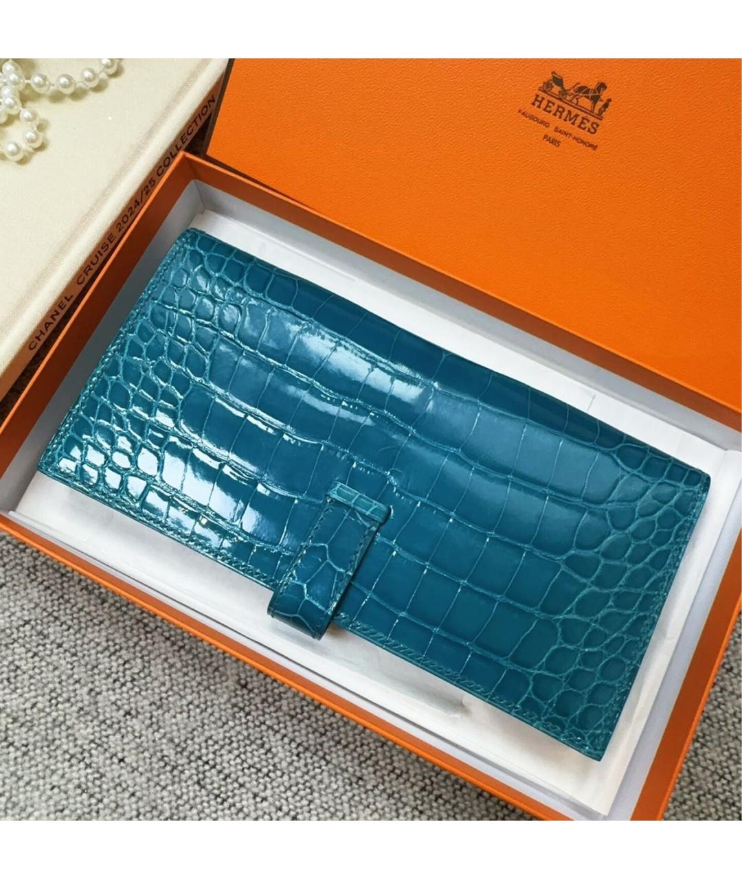 HERMES Голубой кожаный кошелек, фото 3