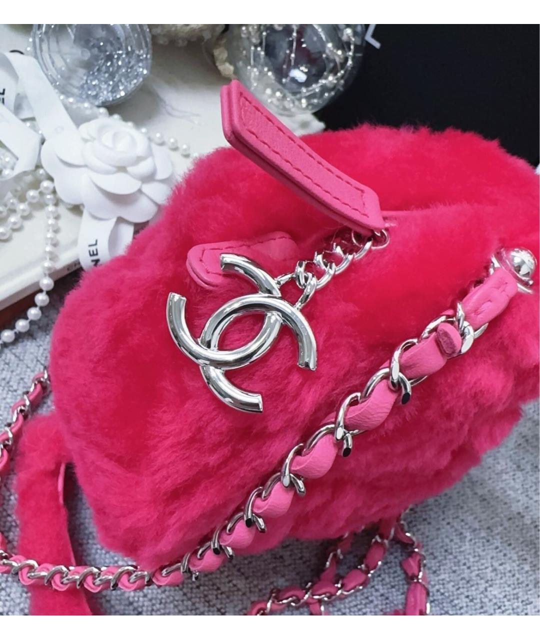 CHANEL Фуксия меховая сумка через плечо, фото 5