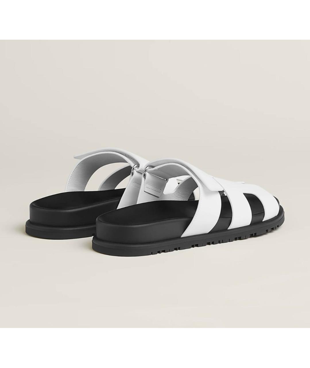 HERMES Белые кожаные шлепанцы, фото 4