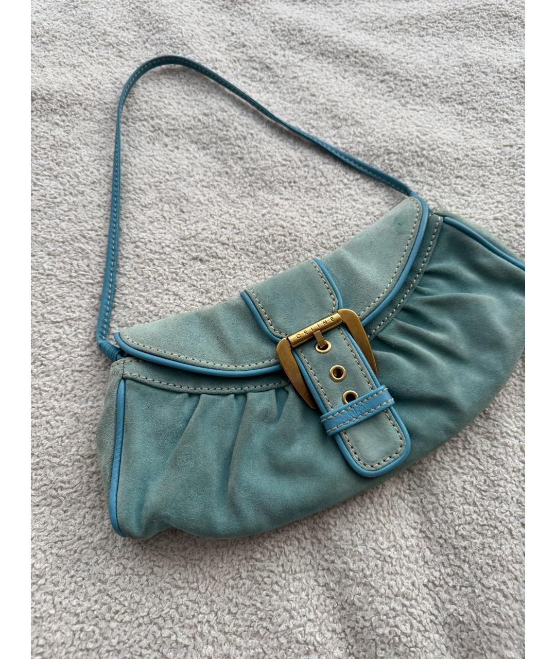 CELINE Горчичная замшевая сумка с короткими ручками, фото 5