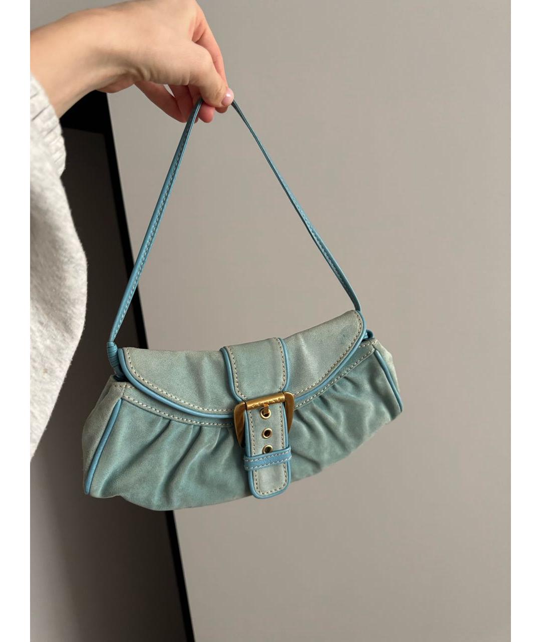 CELINE Горчичная замшевая сумка с короткими ручками, фото 6