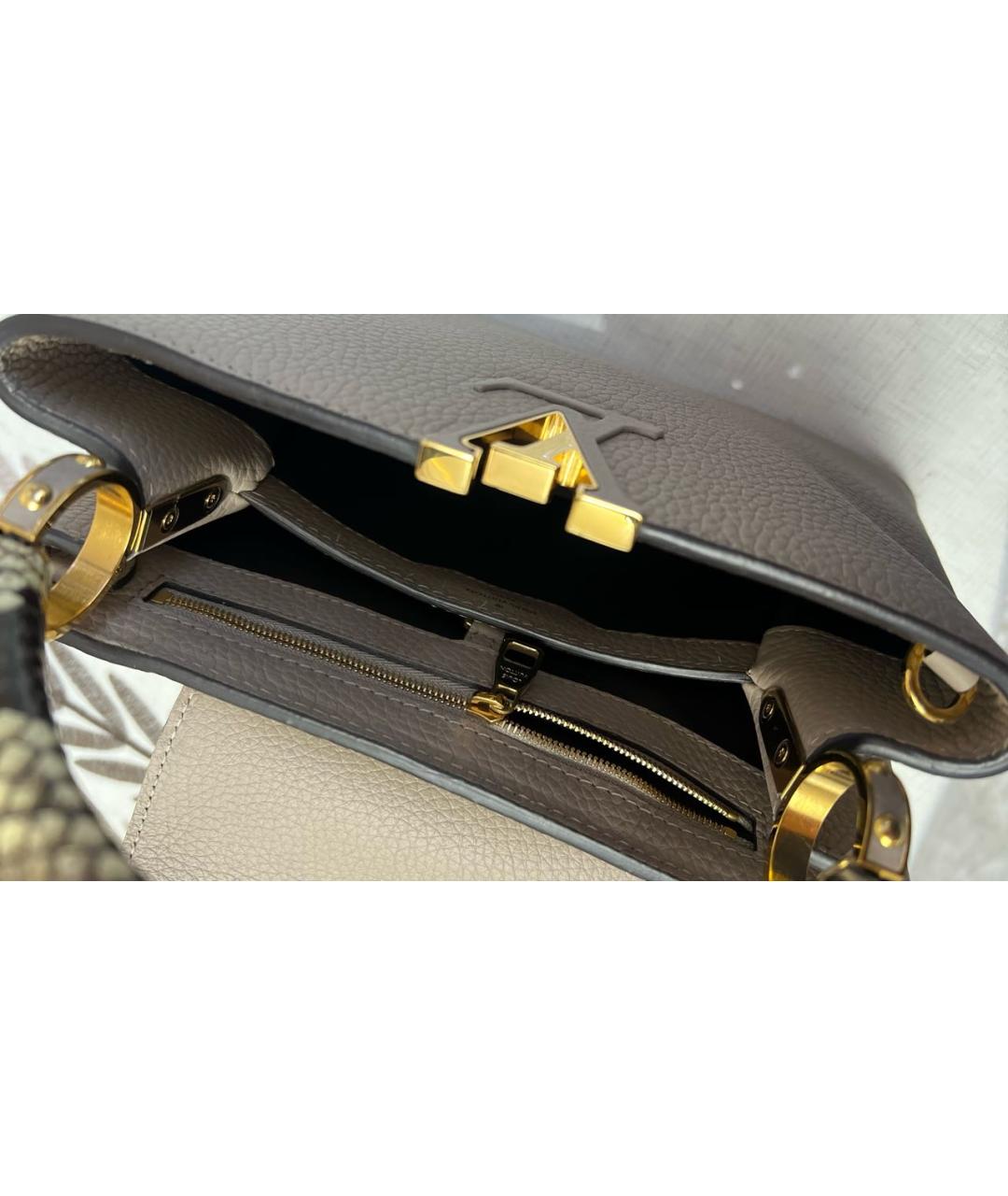 LOUIS VUITTON Бежевая кожаная сумка с короткими ручками, фото 4