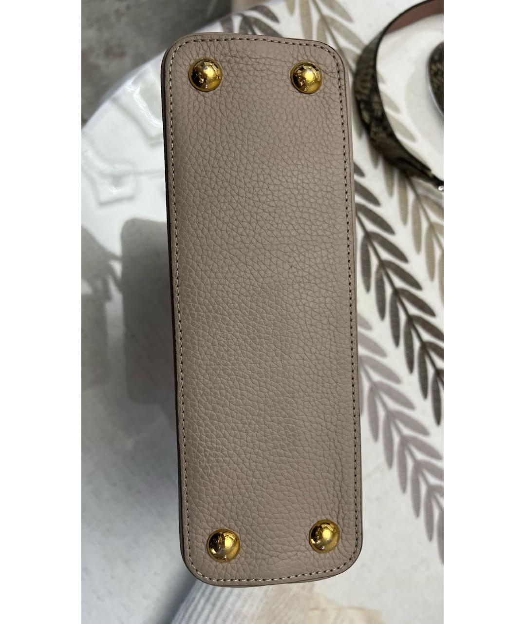 LOUIS VUITTON Бежевая кожаная сумка с короткими ручками, фото 6