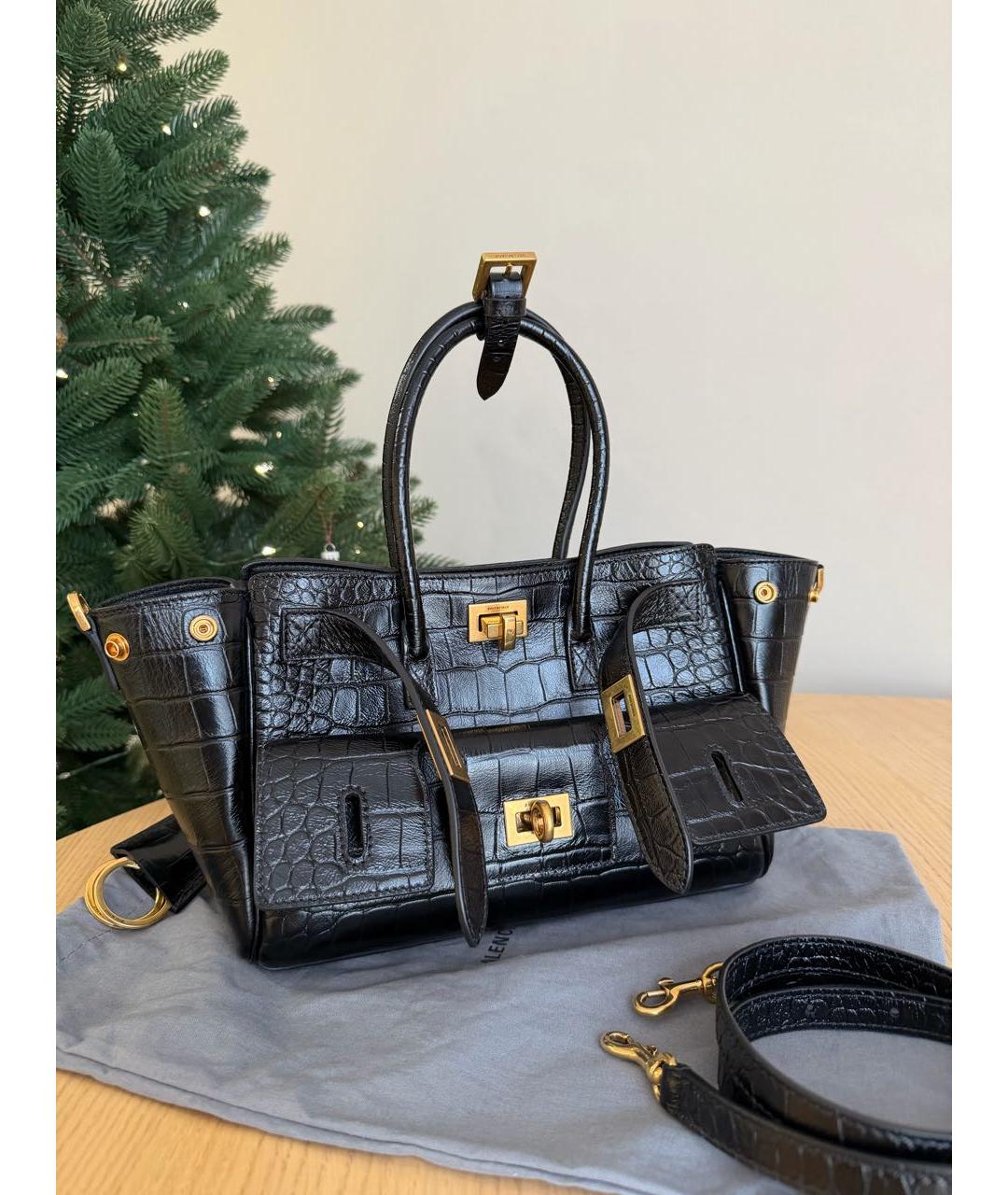 BALENCIAGA Черная кожаная сумка с короткими ручками, фото 2