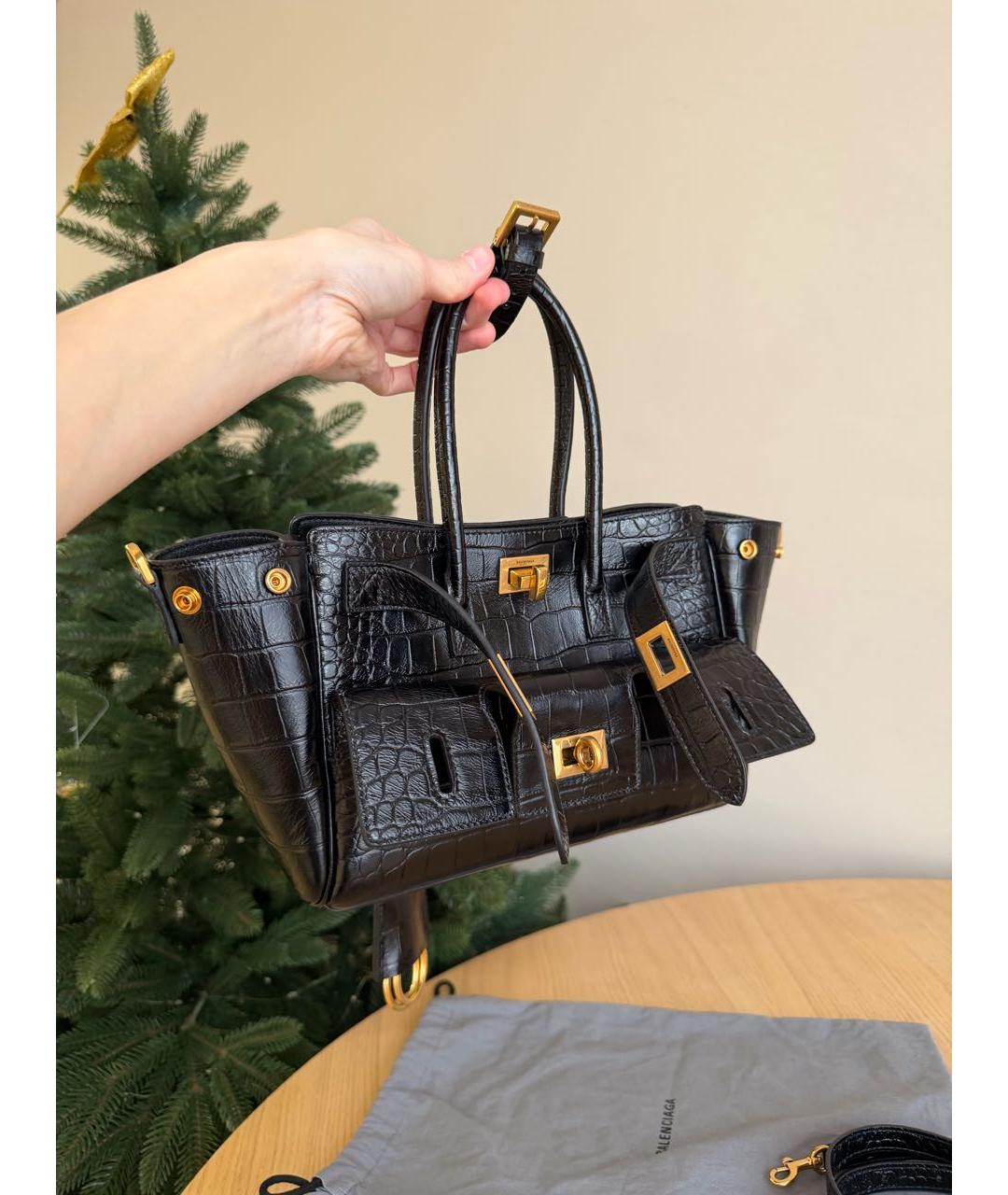 BALENCIAGA Черная кожаная сумка с короткими ручками, фото 3