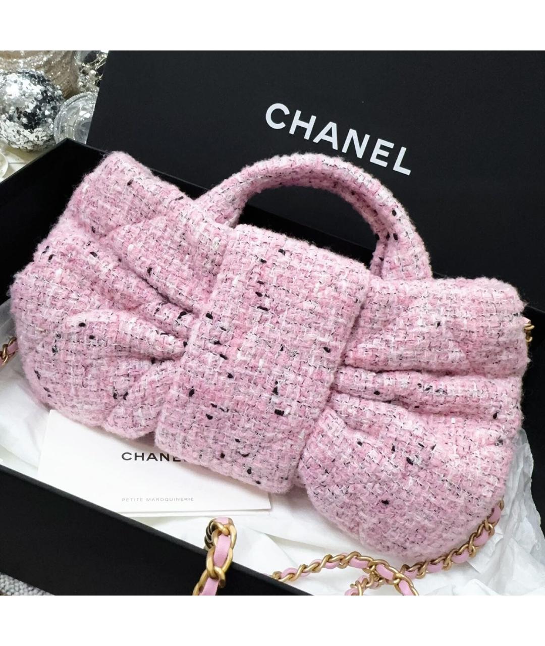 CHANEL Розовая твидовая сумка с короткими ручками, фото 7