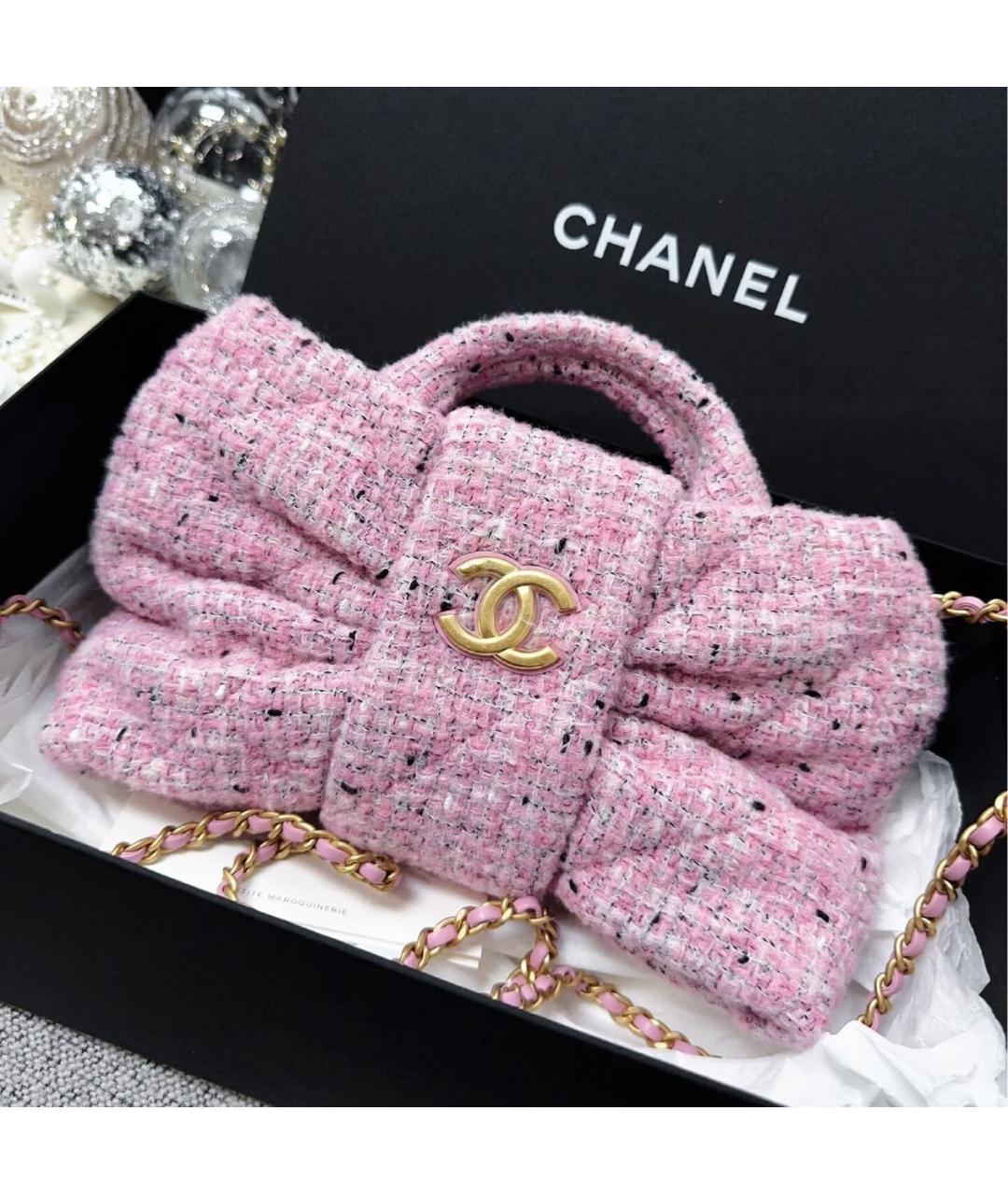 CHANEL Розовая твидовая сумка с короткими ручками, фото 8