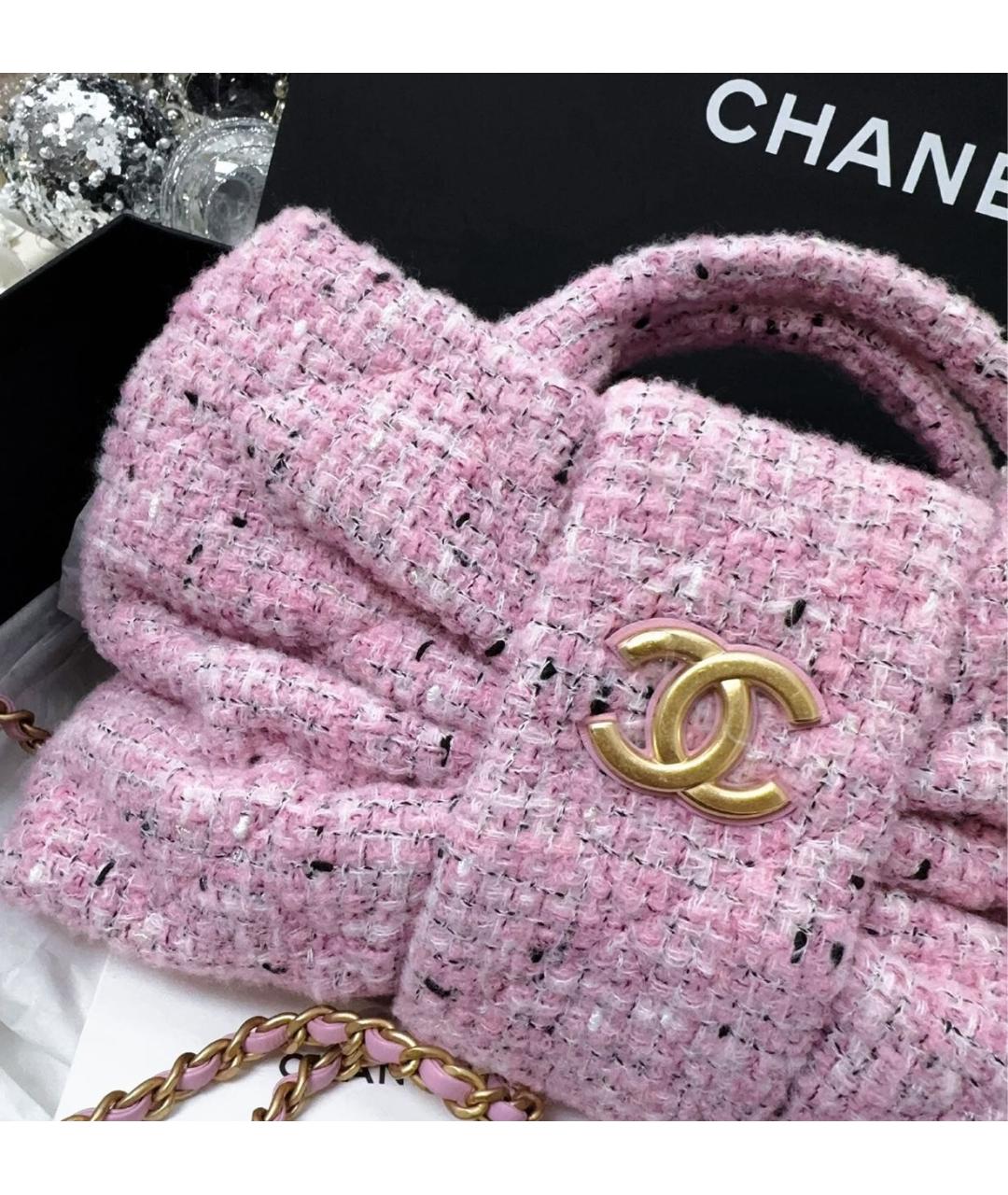 CHANEL Розовая твидовая сумка с короткими ручками, фото 3