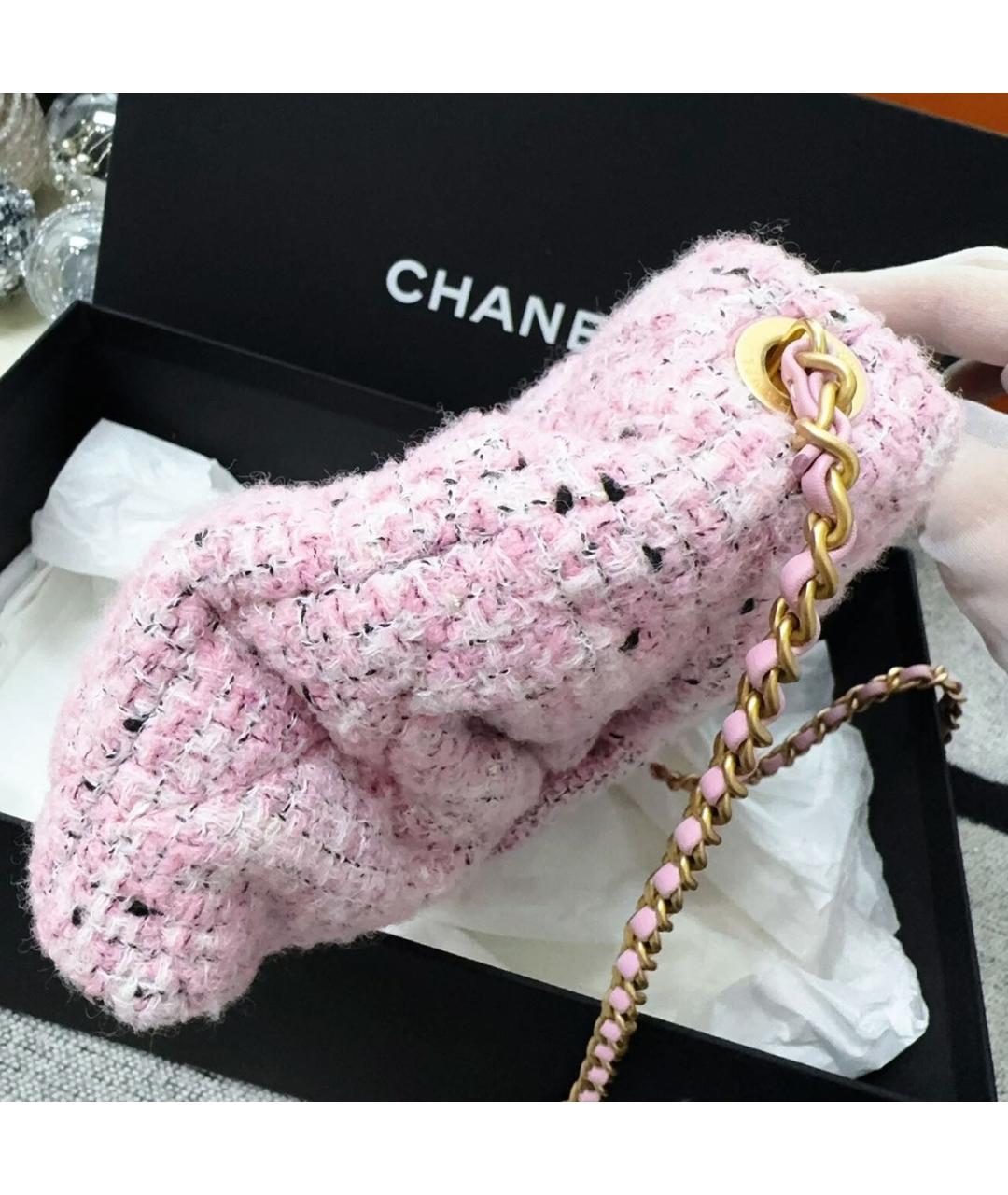 CHANEL Розовая твидовая сумка с короткими ручками, фото 5