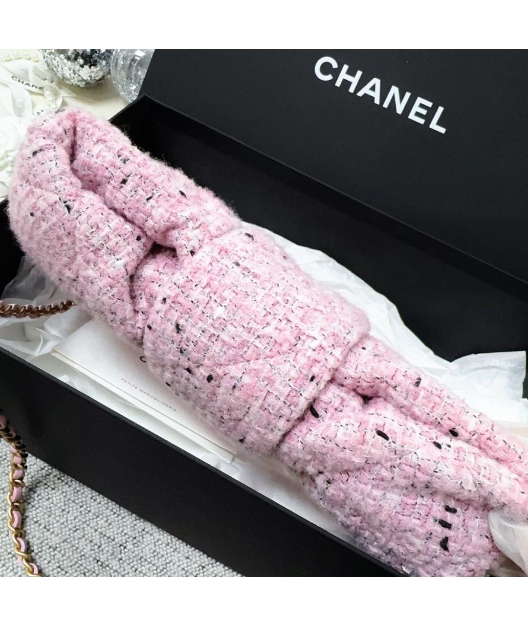 CHANEL Розовая твидовая сумка с короткими ручками, фото 6