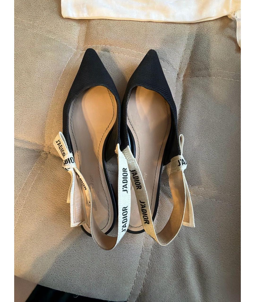 CHRISTIAN DIOR Черные текстильные лодочки на низком каблуке, фото 3