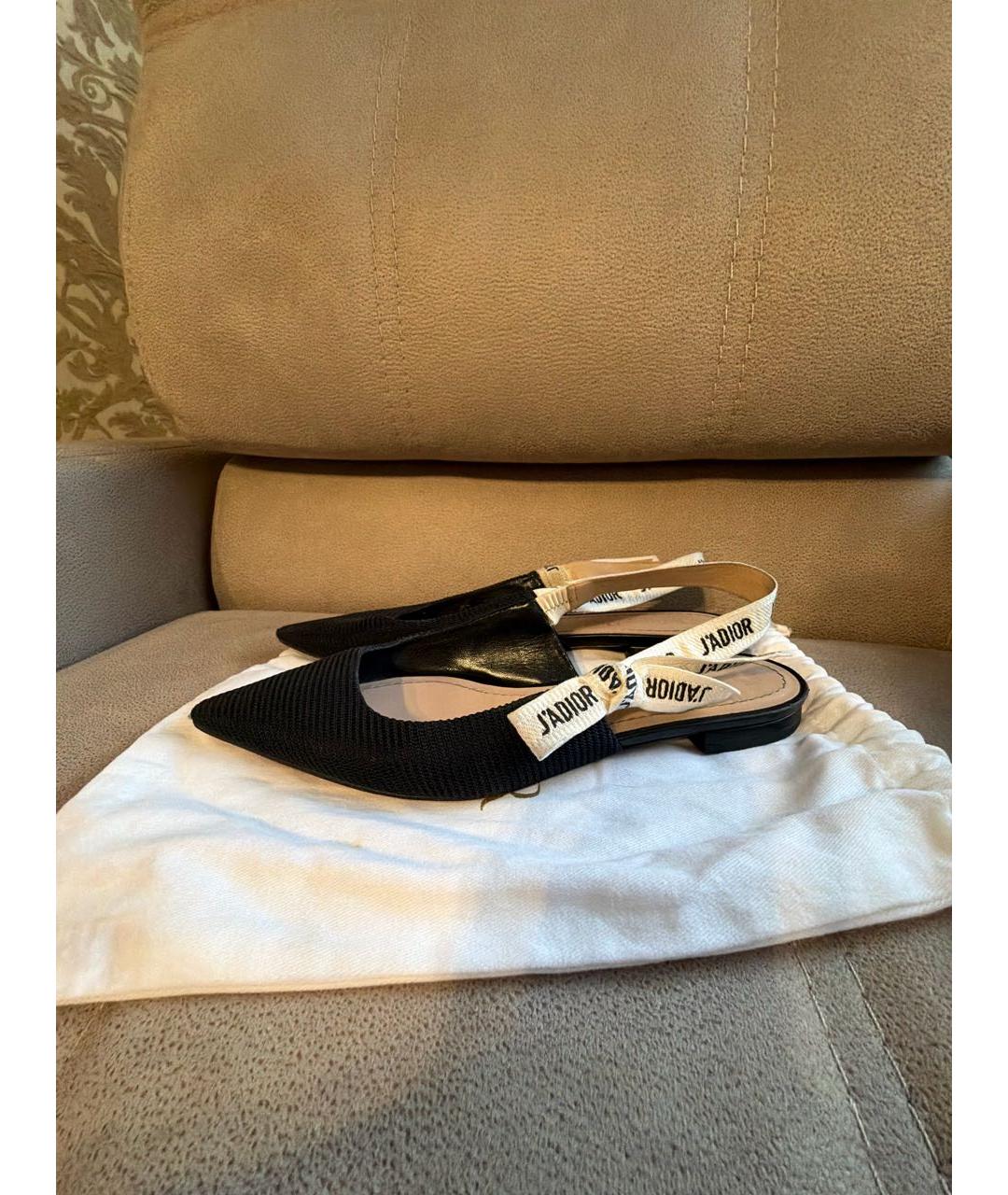 CHRISTIAN DIOR Черные текстильные лодочки на низком каблуке, фото 6