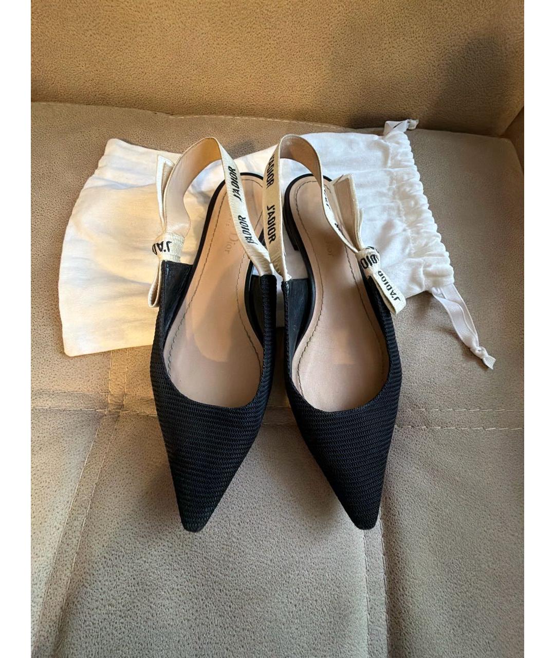 CHRISTIAN DIOR Черные текстильные лодочки на низком каблуке, фото 2