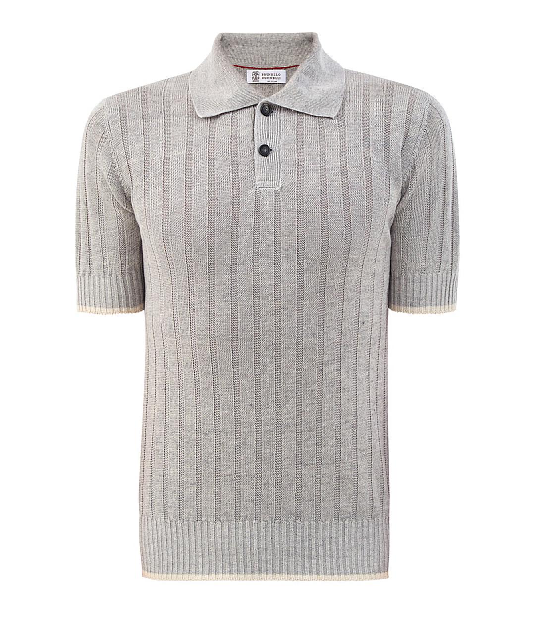 BRUNELLO CUCINELLI Серое хлопко-леновое поло с коротким рукавом, фото 1