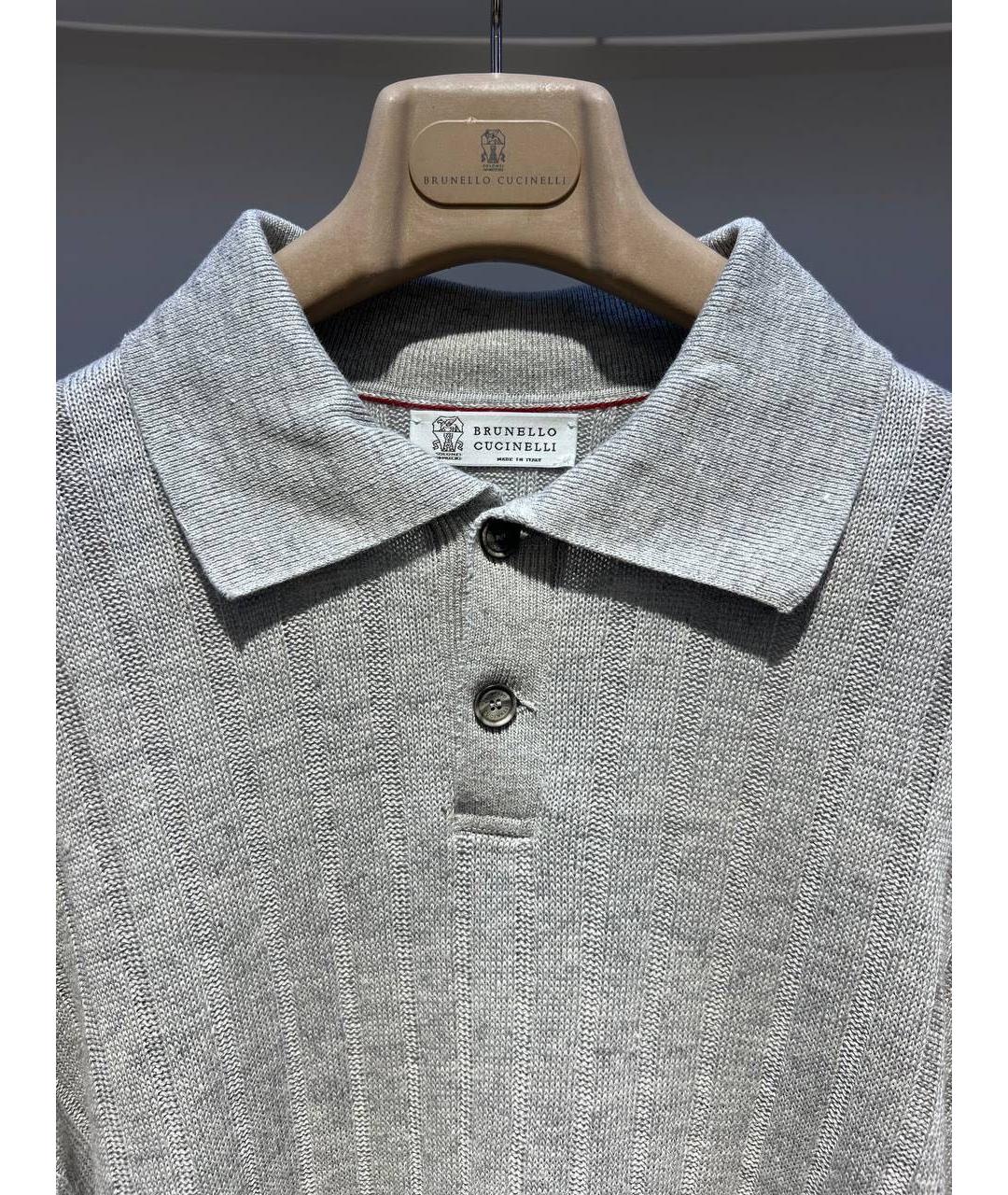 BRUNELLO CUCINELLI Серое хлопко-леновое поло с коротким рукавом, фото 3