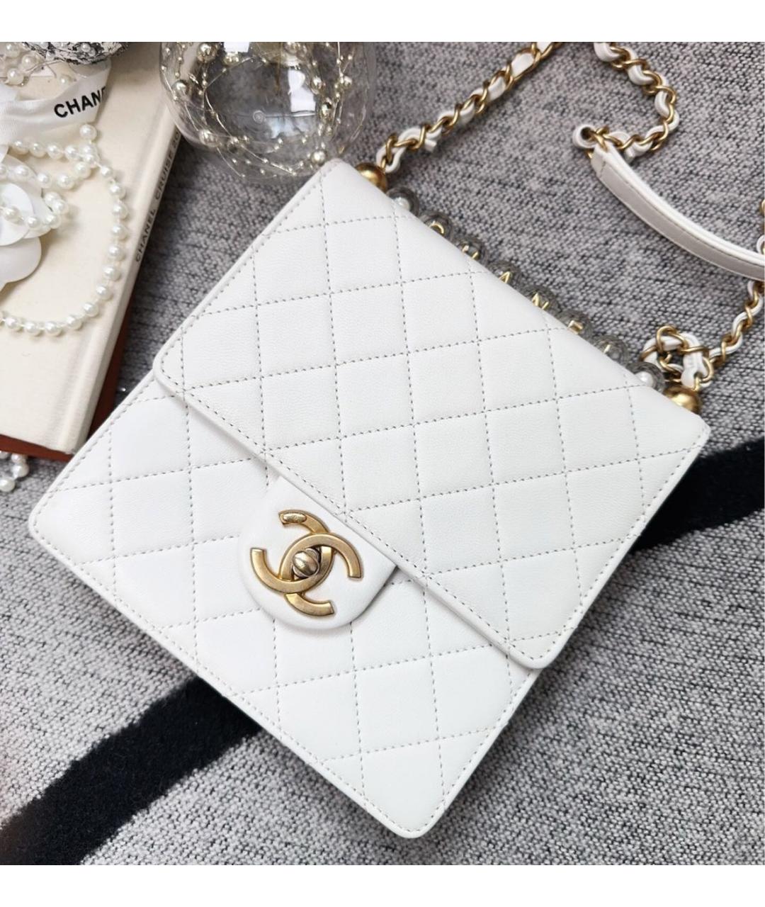 CHANEL Белая кожаная сумка через плечо, фото 2