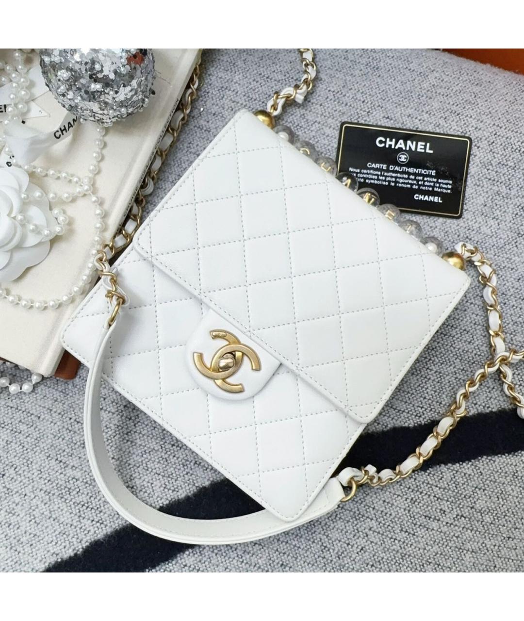 CHANEL Белая кожаная сумка через плечо, фото 8