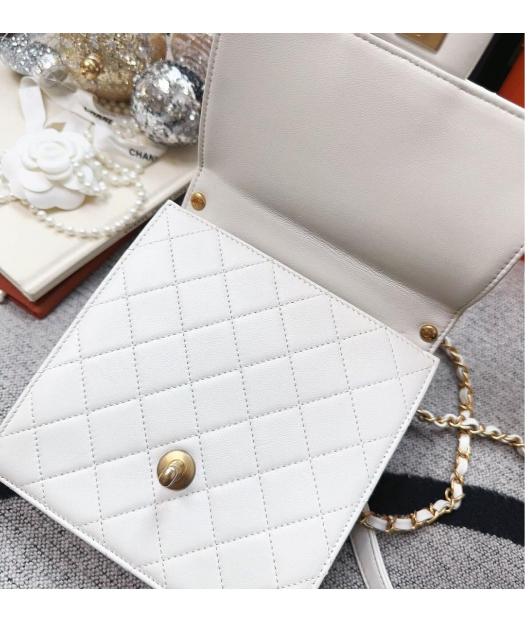 CHANEL Белая кожаная сумка через плечо, фото 7